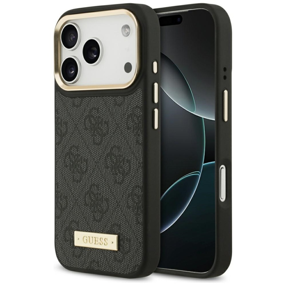 Husa pentru iPhone 17 Pro, Guess, Hardcase 4G Logo Plate MagSafe, Negru