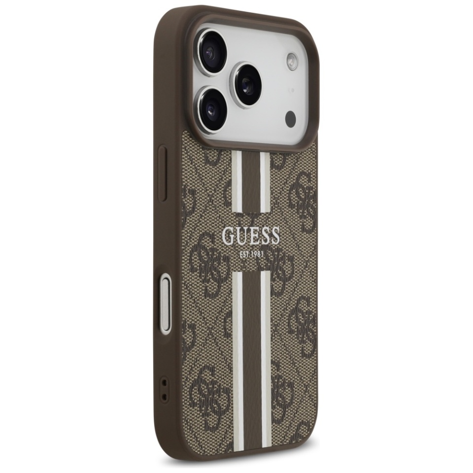 Husa pentru iPhone 17 Pro, Guess Printed Stripes MagSafe, Maro - 1 | YEO