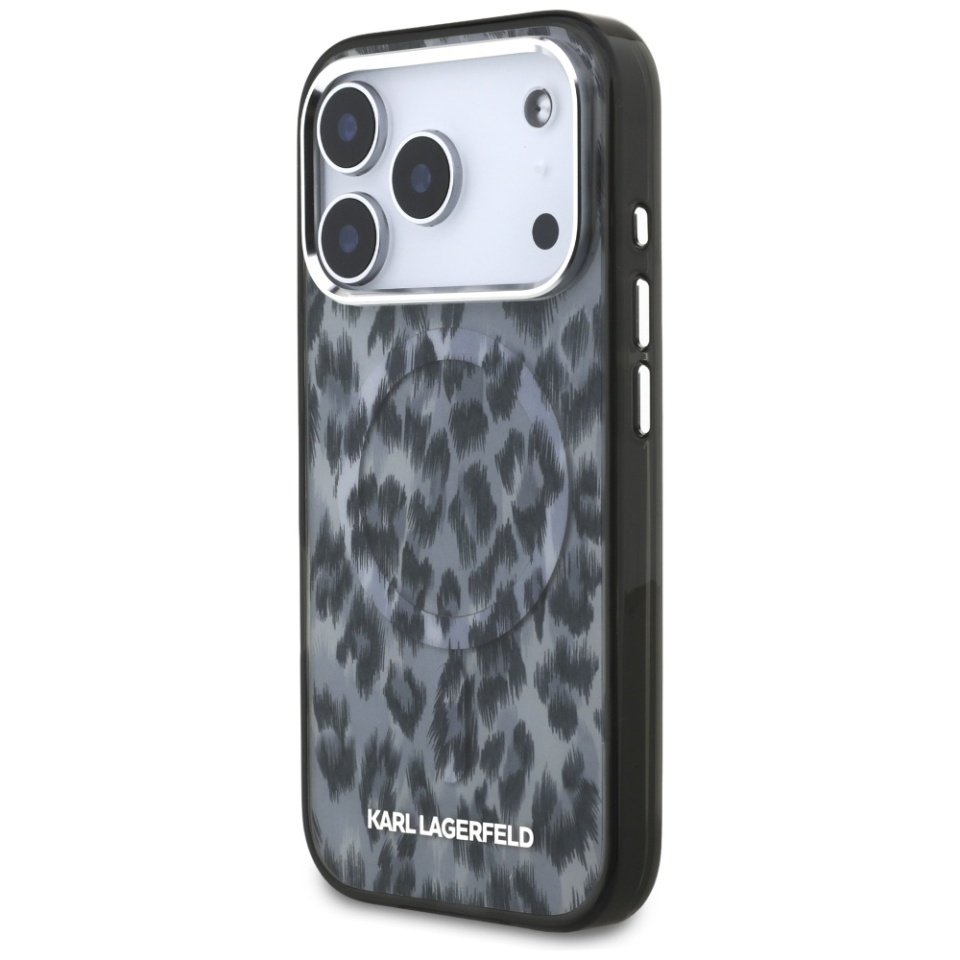 Husa pentru iPhone 17 Pro, IML Glitter K&C Heads Logo MagSafe, Clear Mono Karl&Choupette - 5