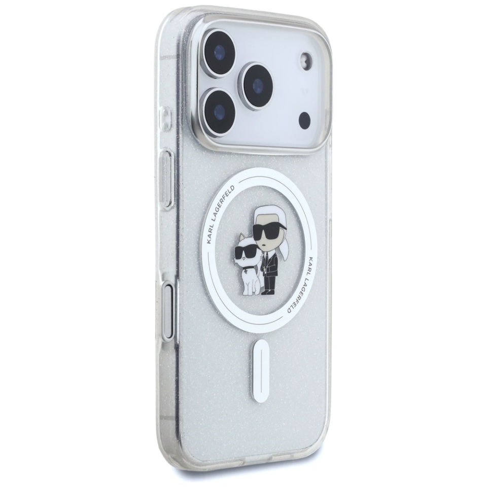 Husa pentru iPhone 17 Pro, IML Glitter K&C Heads Logo MagSafe, Clear Mono Karl&Choupette - 1 | YEO