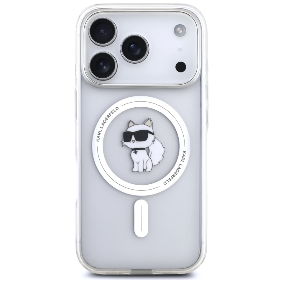Husa pentru iPhone 17 Pro, IML Glitter K&C Heads Logo MagSafe, Clear Mono Karl&Choupette - 2 | YEO