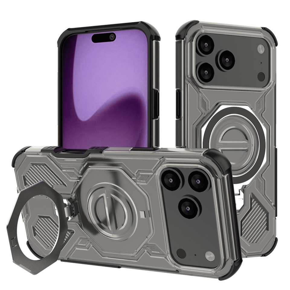Husa pentru iPhone 17 Pro Max, Antisoc, SKYDDAR INOVATION, Carbon Shield PRO, Magsafe, set cu sticker, Fumuriu