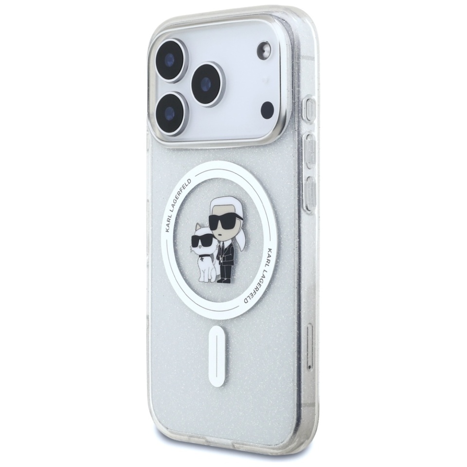 Husa pentru iPhone 17 Pro Max, IML Glitter K&C Heads Logo MagSafe, Clear Mono Karl&Choupette - 1 | YEO