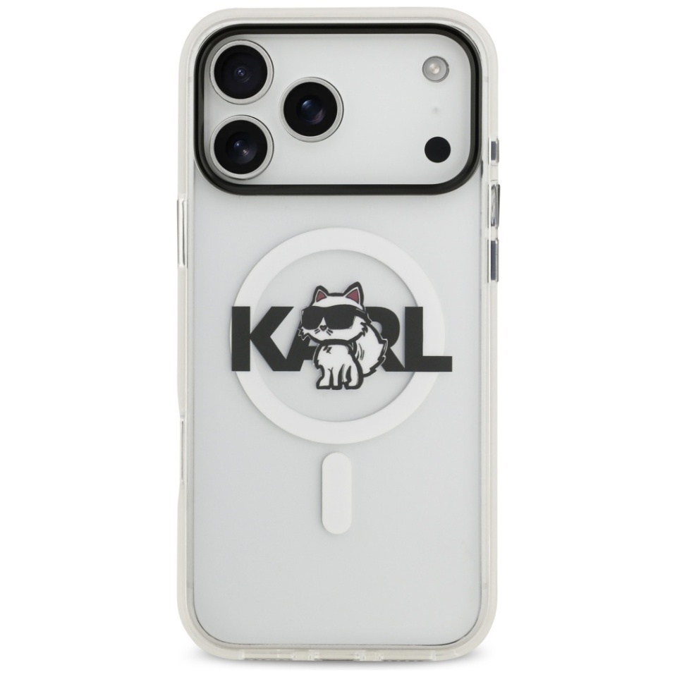Husa pentru iPhone 17 Pro Max, IML Glitter K&C Heads Logo MagSafe, Clear Mono Karl&Choupette - 2 | YEO