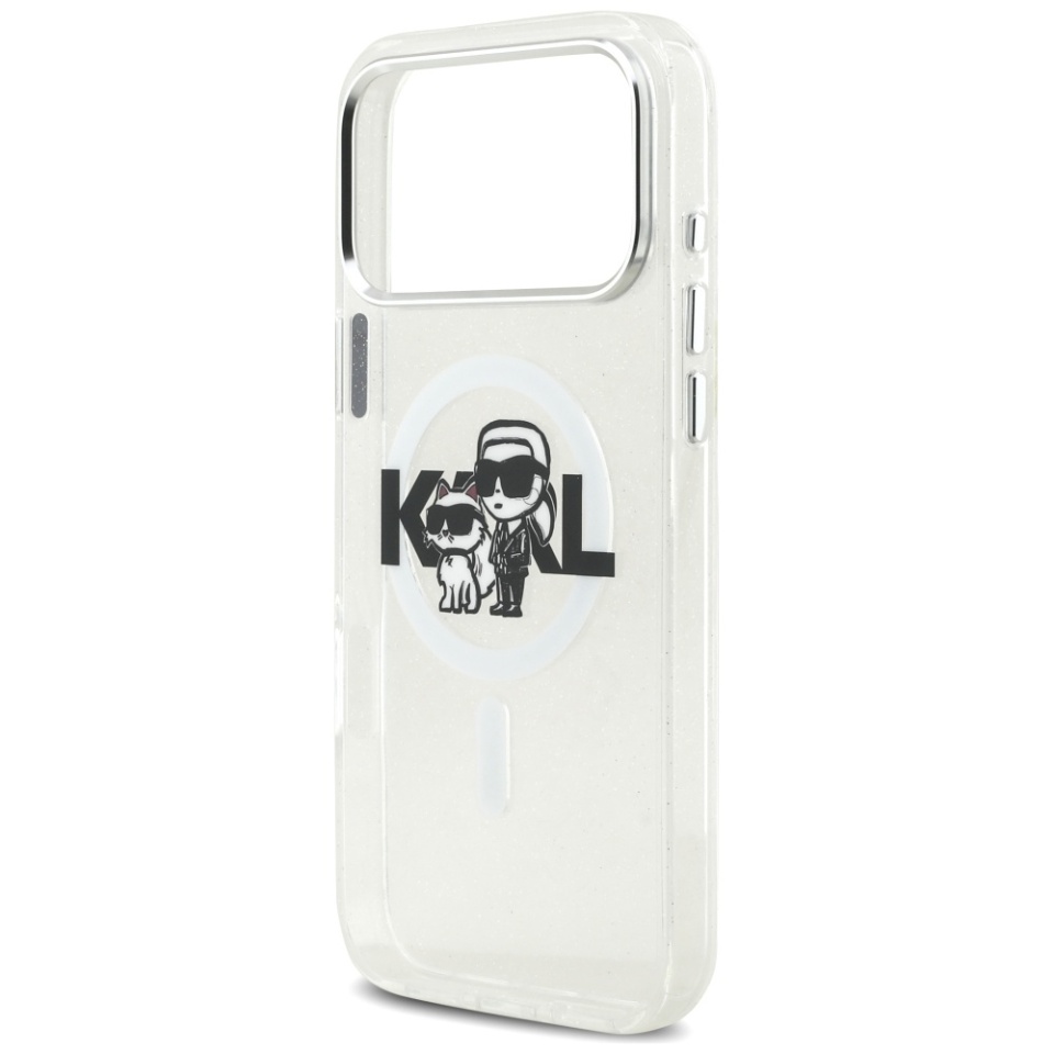 Husa pentru iPhone 17 Pro Max, IML Glitter K&C Heads Logo MagSafe, Clear Mono Karl&Choupette - 2 | YEO