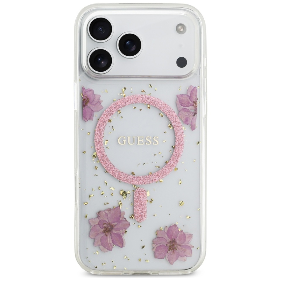 Husa pentru iPhone 17 Pro, Resin Flowers and Glitter MagSafe, Guess - Roz - 2 | YEO