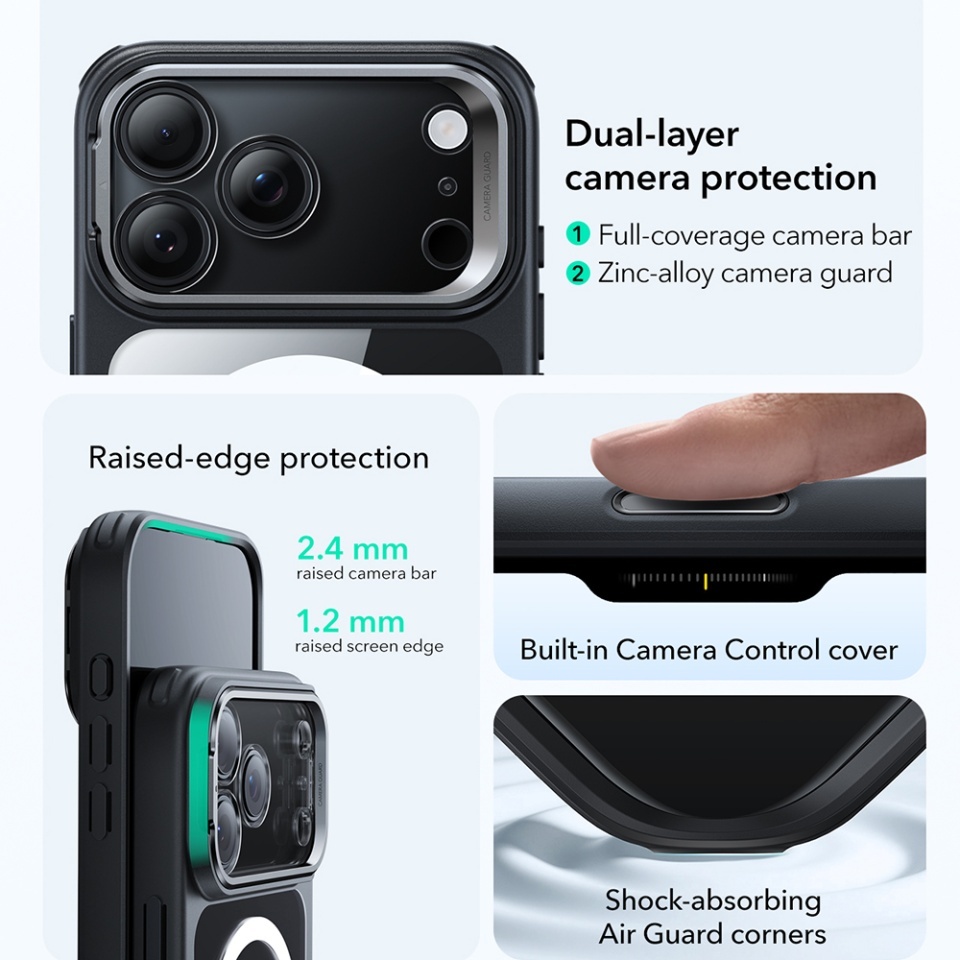 Husa pentru iPhone 17 Pro, slim, ESR Classic Hybrid HaloLock Kickstand, Negru/transparenta - 2 | YEO