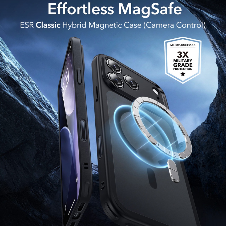 Husa pentru iPhone 17 Pro, slim, ESR Classic Hybrid HaloLock, Negru frost - 1 | YEO