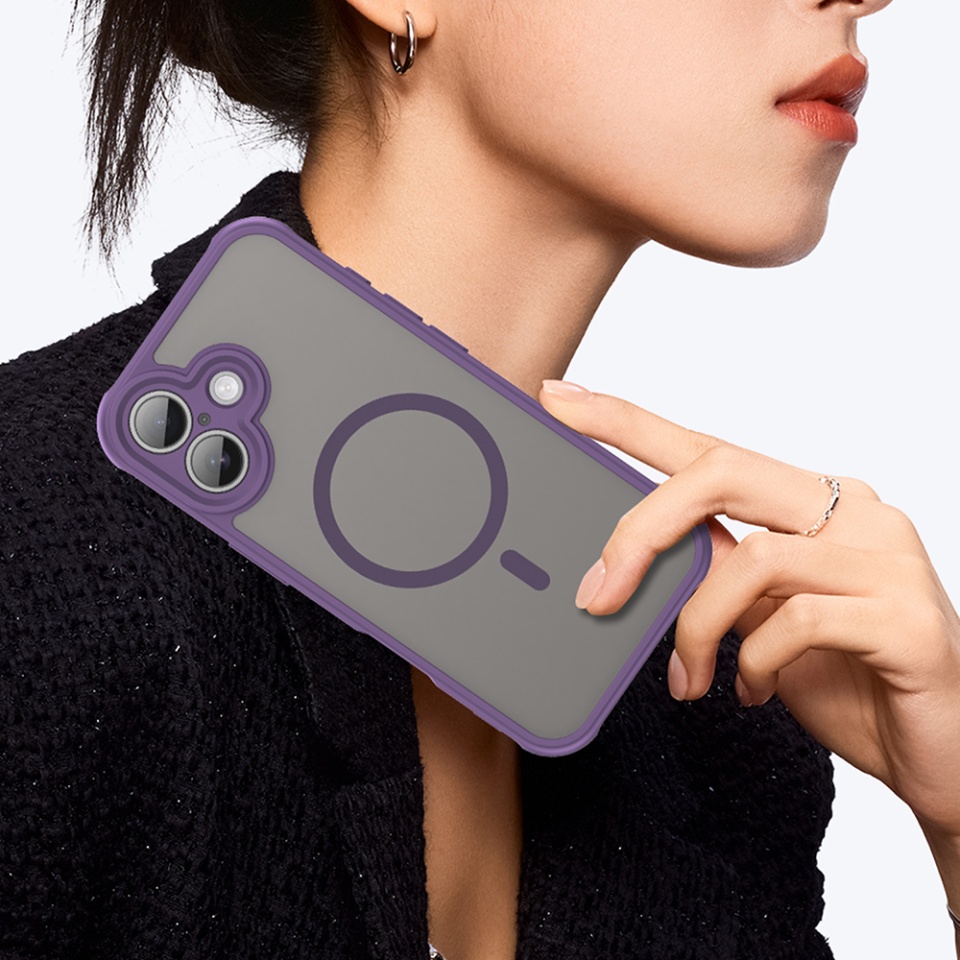 Husa pentru iPhone 17, SKYDDAR INNOVATION, HaloFrost MagSafe II, Antisoc, set cu sticker, Mov - 3 | YEO