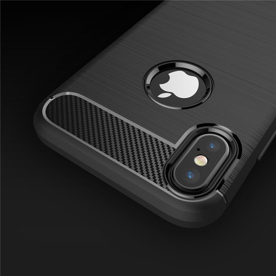 Husa pentru iPhone X, iPhone 10 / XS, SKYDDAR INNOVATION, Carbon Silicone, din Silicon Slim, cu textura Fibra Carbon, set cu sticker, Negru - 2 | YEO