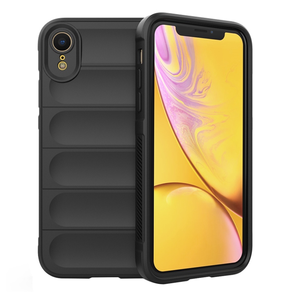 Husa pentru iPhone XR, SKYDDAR INNOVATION, Magic Shield, din Silicon Mat, set cu sticker, Negru