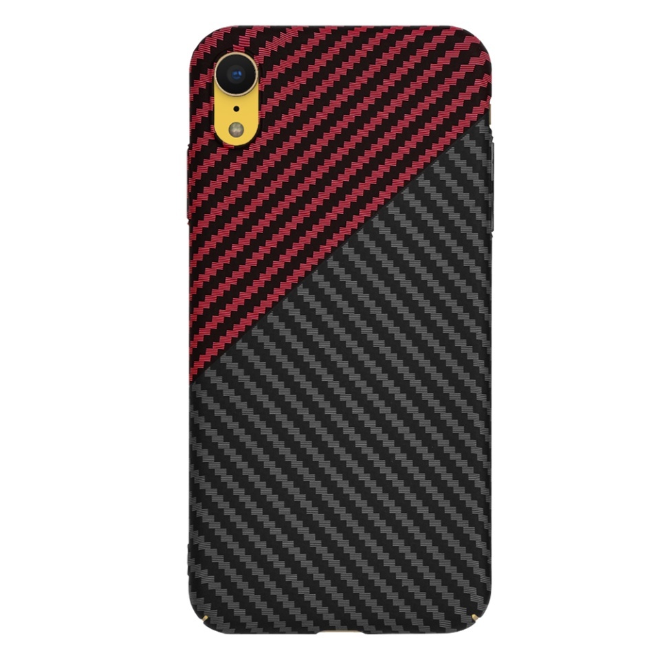 Husa pentru iPhone XR, SKYDDAR INNOVATION, textura carbon, Carbonite FiberShell, set cu sticker, Rosu inchis, - 2 | YEO