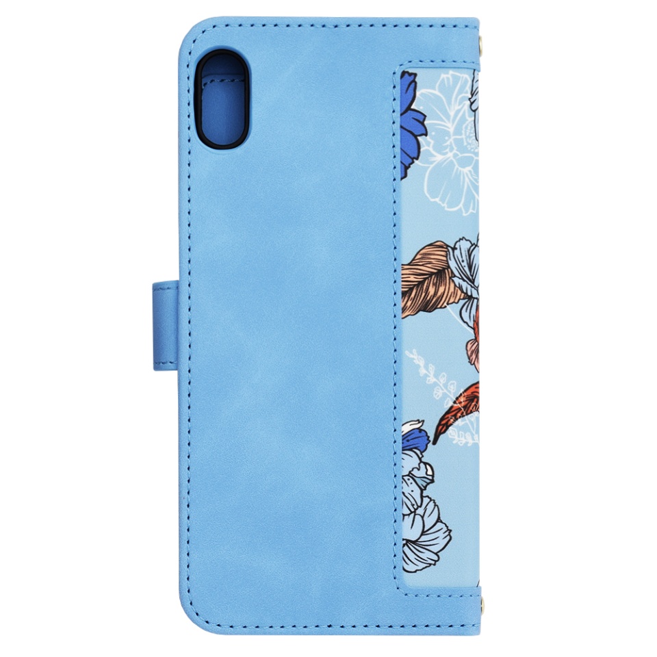 Husa pentru iPhone XS Max din Piele Ecologică cu Design Floral, Protecție 360°, Stand Integrat, Buzunare pentru Carduri, SKDR Floral Wallet - Bleu - 3 | YEO