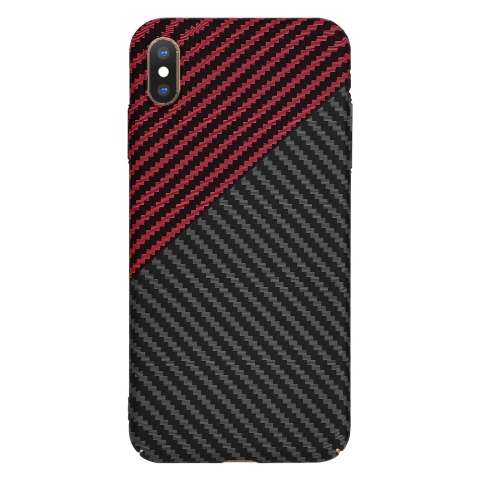 Husa pentru iPhone XS Max, SKYDDAR INNOVATION, textura carbon, Carbonite FiberShell, set cu sticker, Rosu inchis, - 2 | YEO