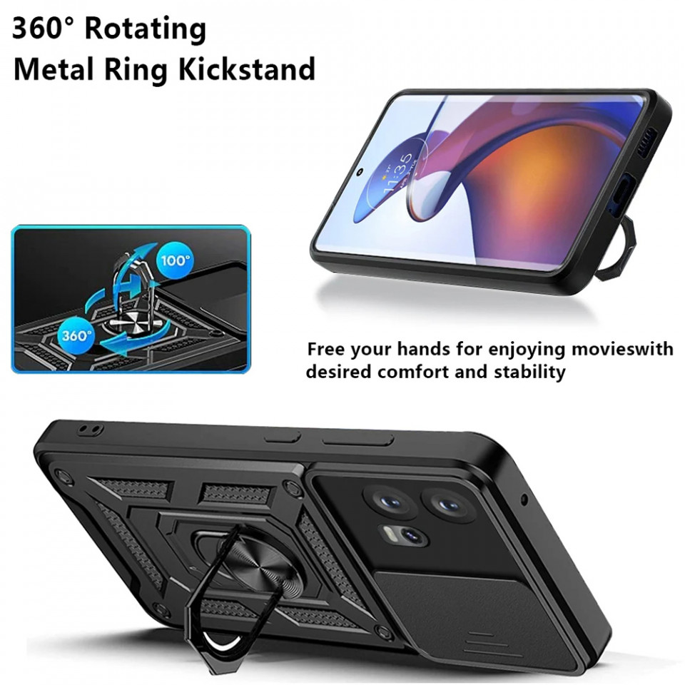 Husa pentru Motorola Edge 30 Fusion cu inel magnetic si protectie camera Skyddar CamShield - Negru - 3 | YEO