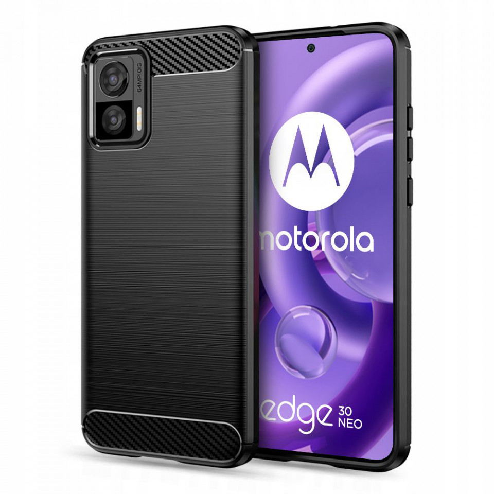 Husa pentru Motorola Edge 30 Neo din silicon, Slim, cu textură Fibra Carbon Skyddar - Negru