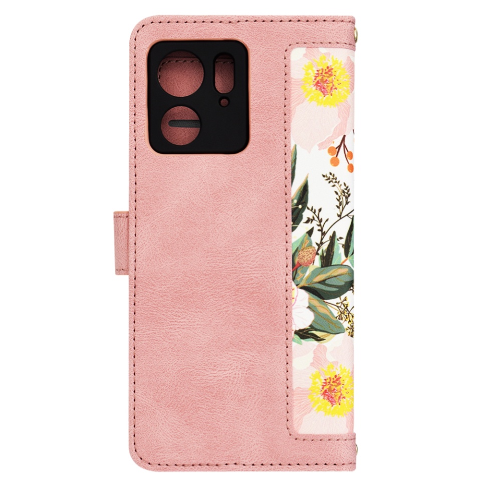 Husa pentru Motorola Edge 40 / Edge (2023) din Piele Ecologică cu Design Floral, Protecție 360°, Stand Integrat, Buzunare pentru Carduri, SKDR Floral Wallet - Roz - 3 | YEO