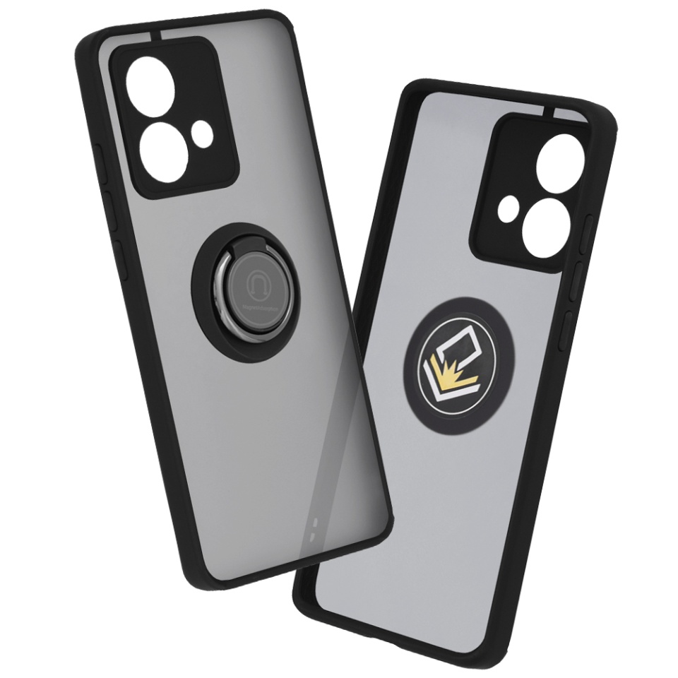 Husa pentru Motorola Edge 40 Neo, SKYDDAR INNOVATION, Glinth cu Inel Rotativ 360° Magnetic, Negru, set cu sticker