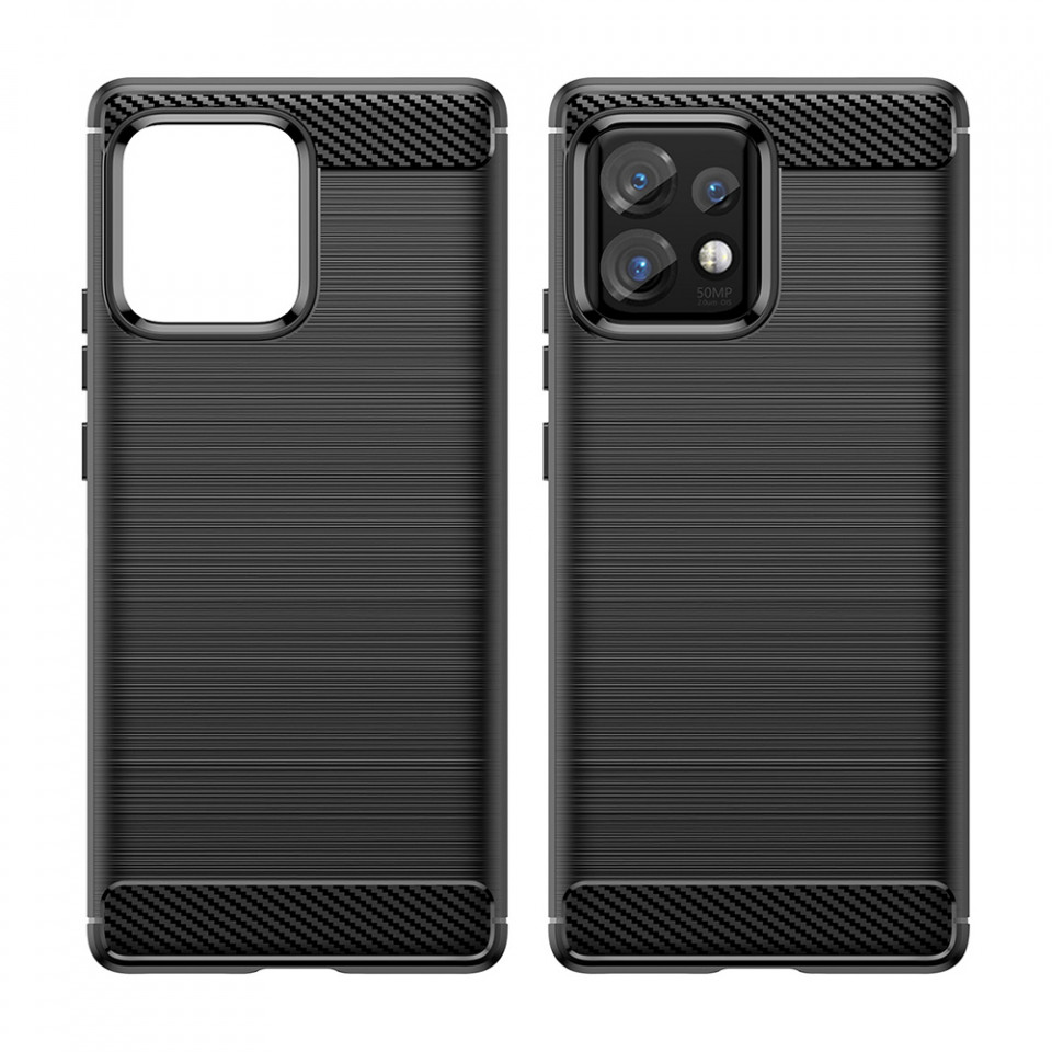 Husa pentru Motorola Edge 40 Pro din silicon, Slim, cu textura Fibra Carbon - Negru - 1 | YEO