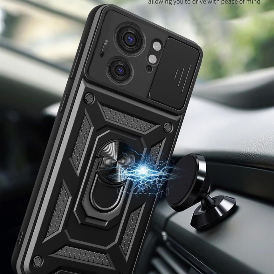 Husa pentru Motorola Edge 40, SKYDDAR INNOVATION, CamShield, Inel magnetic, set cu sticker, Negru - 2 | YEO