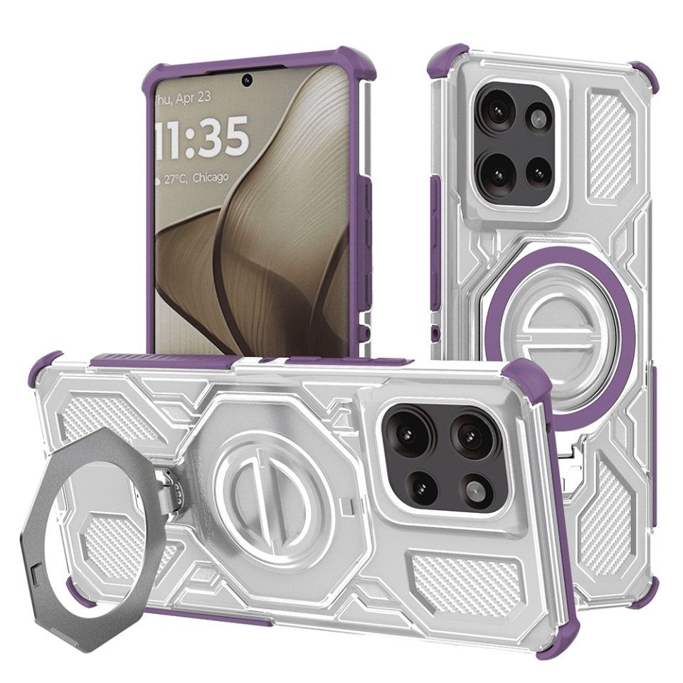 Husa pentru Motorola Edge 50, Antisoc, SKYDDAR INOVATION, Carbon Shield PRO, Magsafe, set cu sticker, Mov