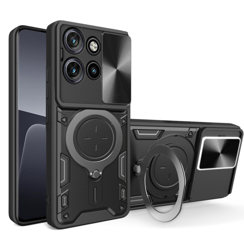 Husa pentru Motorola Edge 50 Neo, cu inel magnetic si suport ajustabil, protectie completa camera, SKDR SafeCover - Negru