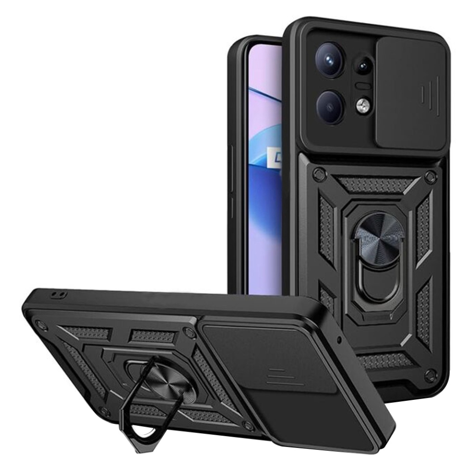 Husa pentru Motorola Edge 50 Pro, SKYDDAR INNOVATION, CamShield, Inel magnetic, set cu sticker, Negru