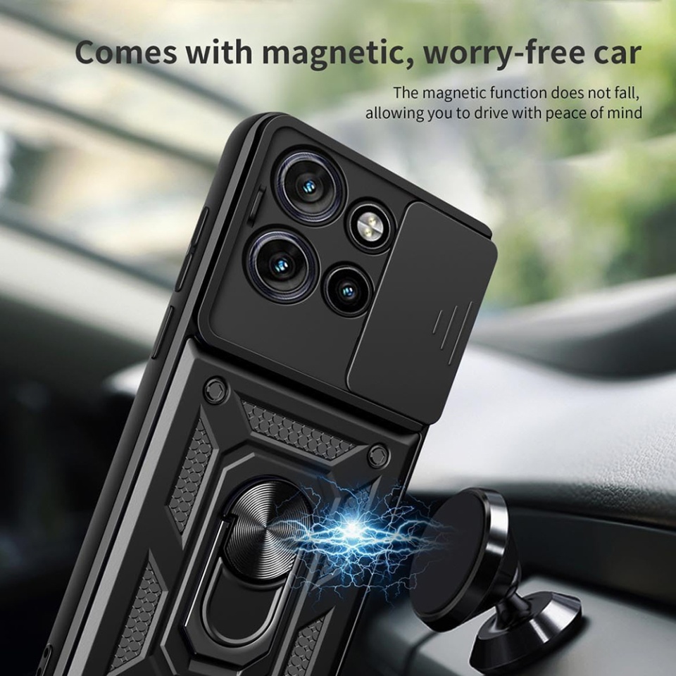 Husa pentru Motorola Edge 50, SKYDDAR INNOVATION, CamShield, Inel magnetic, set cu sticker, Negru - 2 | YEO