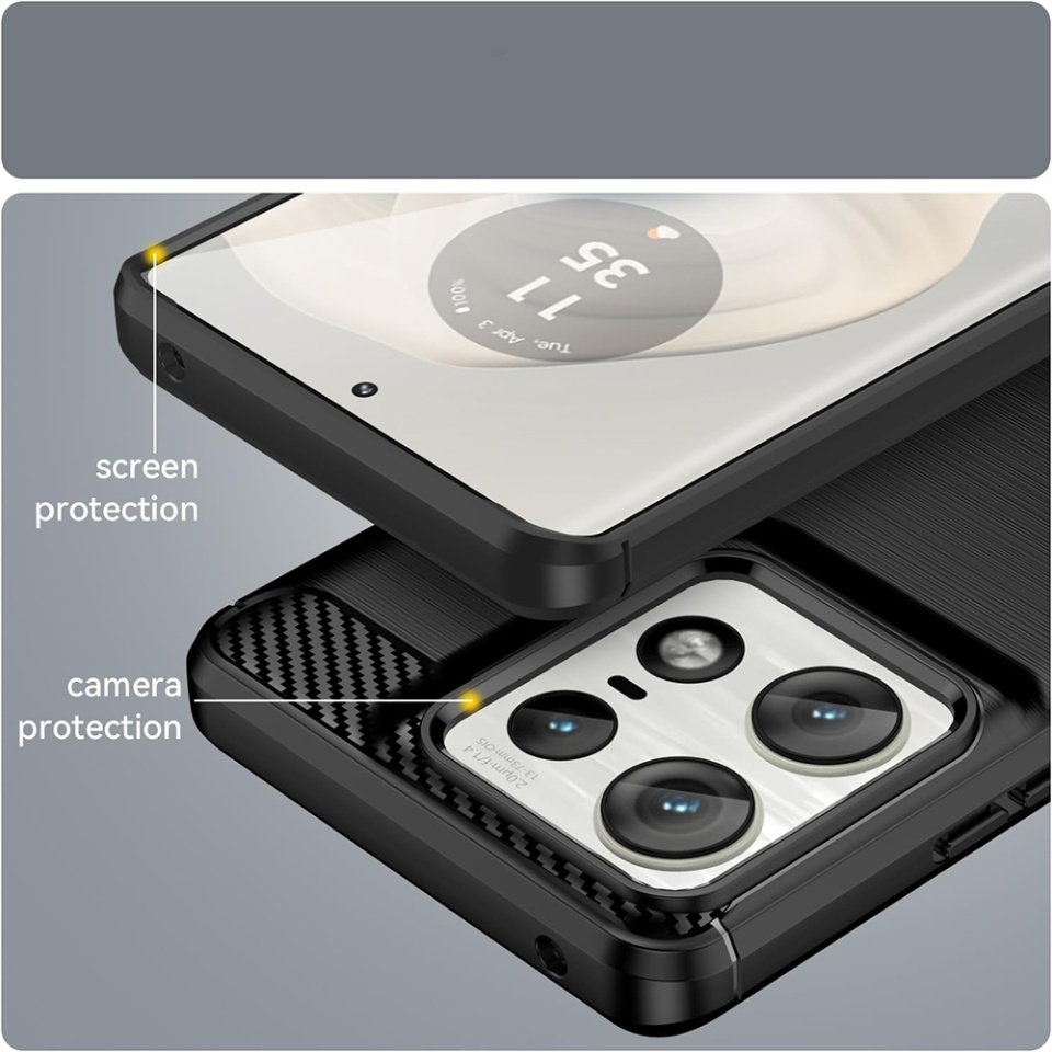 Husa pentru Motorola Edge 50 Ultra din Silicon Premium, Slim, cu textura Fibra Carbon - Negru - 3 | YEO