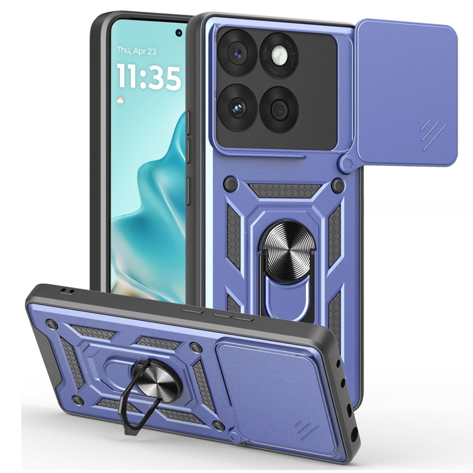 Husa pentru Motorola Edge 60 Fusion, SKYDDAR INNOVATION, CamShield, Albastru, set cu sticker