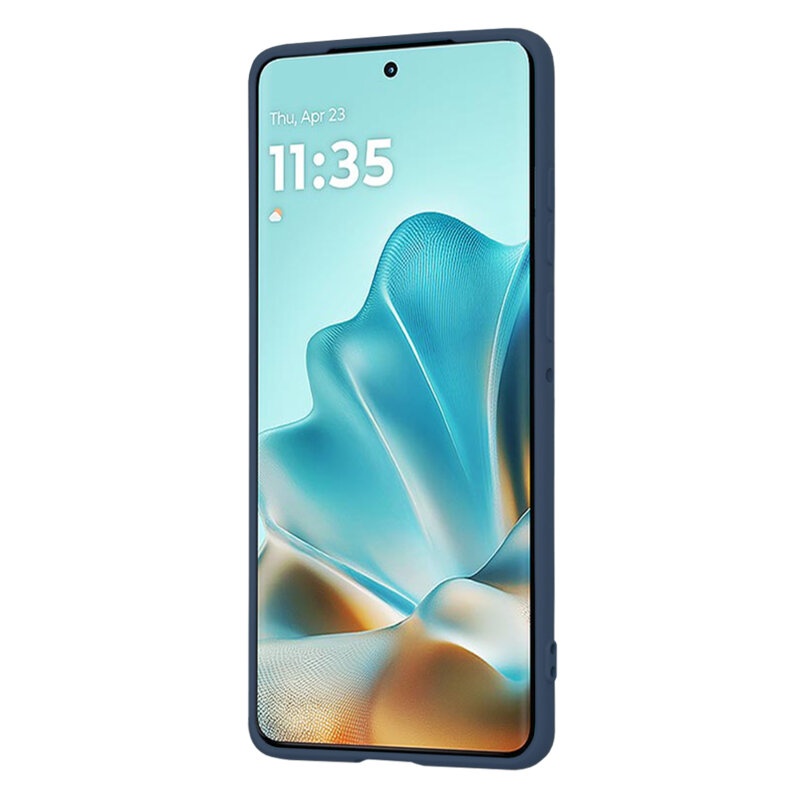 Husa pentru Motorola Edge 60 Fusion, SKYDDAR INNOVATION, din Silicon Catifelat, SoftElegance , Bleumarin, set cu sticker - 2 | YEO