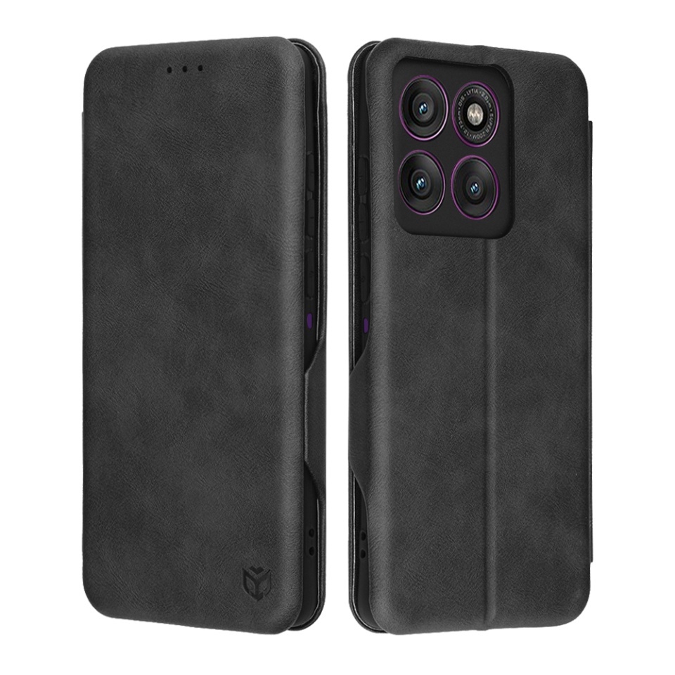 Husa pentru Motorola Edge 60 Pro, SKYDDAR INNOVATION, Safe Wallet tip carte din Piele Ecologica, Suport Carduri, Inchidere Magnetica, Negru, set cu sticker