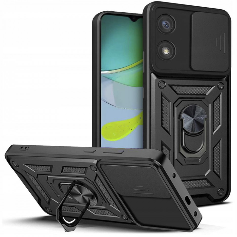 Husa pentru Motorola Moto E13 cu inel magnetic si protectie camera Skyddar CamShield - Negru
