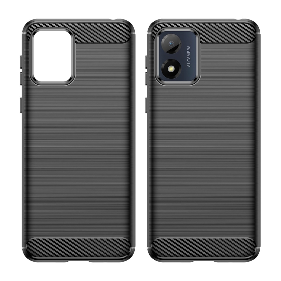 Husa pentru Motorola Moto E13, SKYDDAR INNOVATION, Carbon Silicone, din Silicon Slim, cu textura Fibra Carbon, set cu sticker, Negru - 1 | YEO