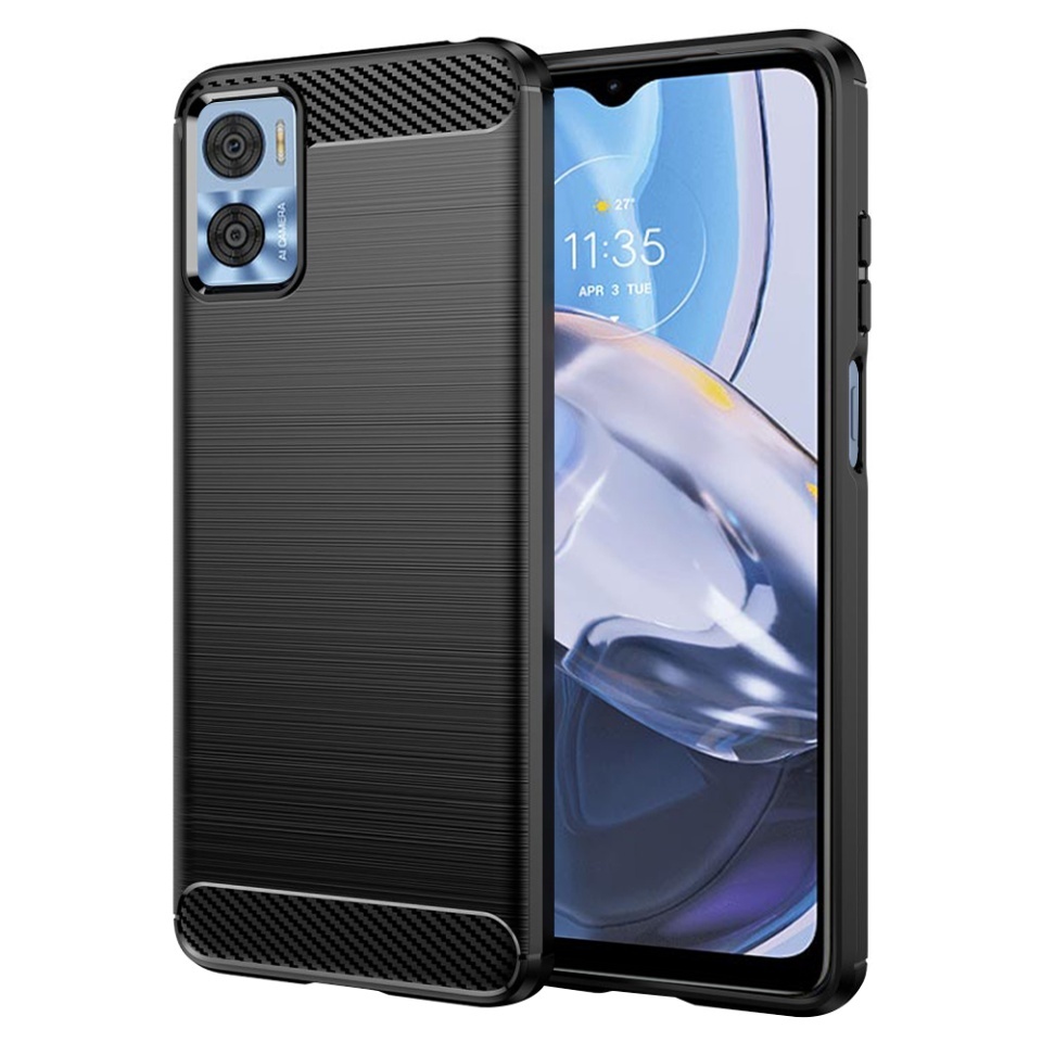 Husa pentru Motorola Moto E22 / Moto E22i, SKYDDAR INNOVATION, Carbon Silicone, din Silicon Slim, cu textura Fibra Carbon, set cu sticker, Negru