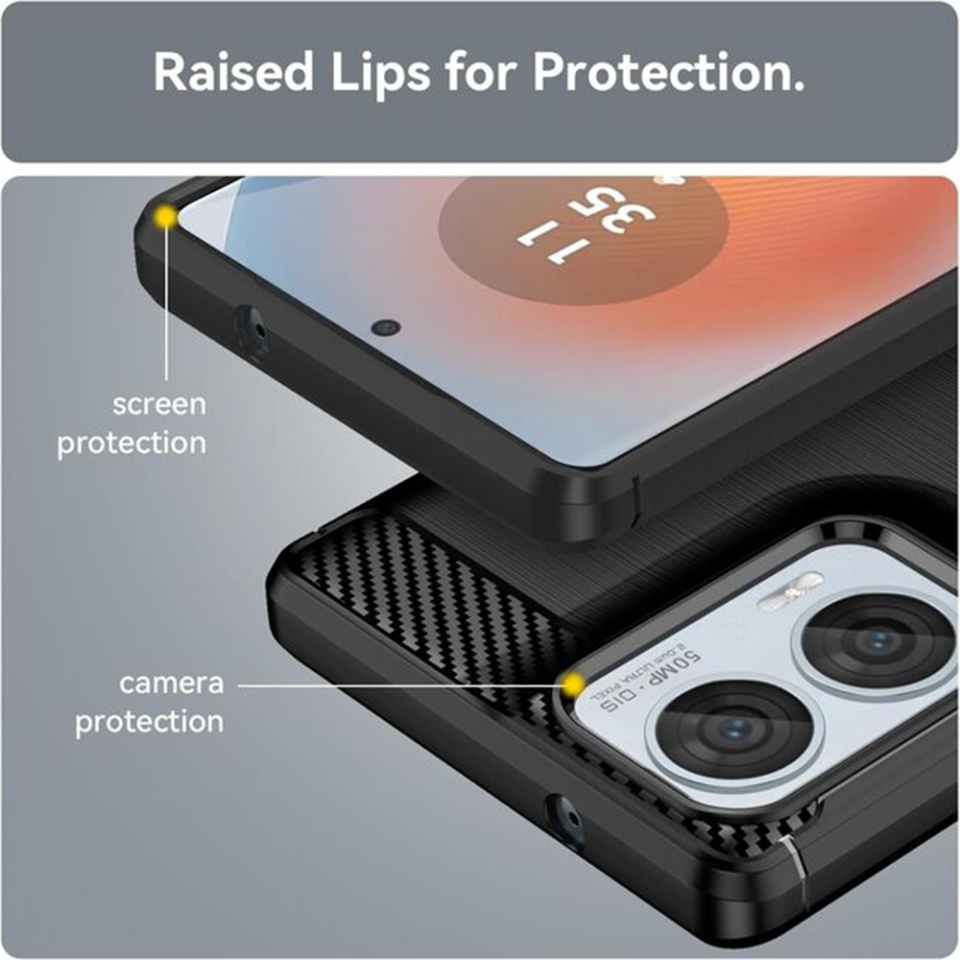 Husa pentru Motorola Moto G05 / Moto E15 din Silicon Premium, Slim, cu textura Fibra Carbon - Negru - 3 | YEO