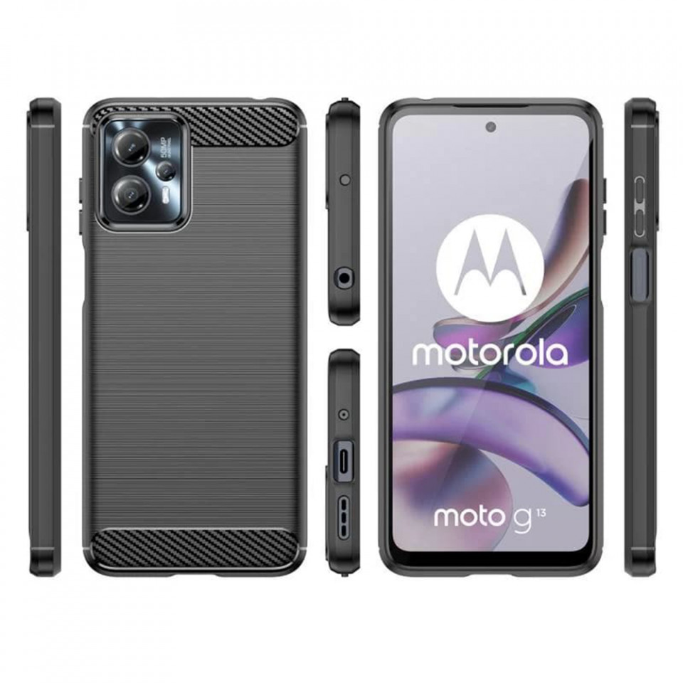 Husa pentru Motorola Moto G13 / G23 / G53 din silicon, Slim, cu textură Fibra Carbon Skyddar - Negru - 2 | YEO