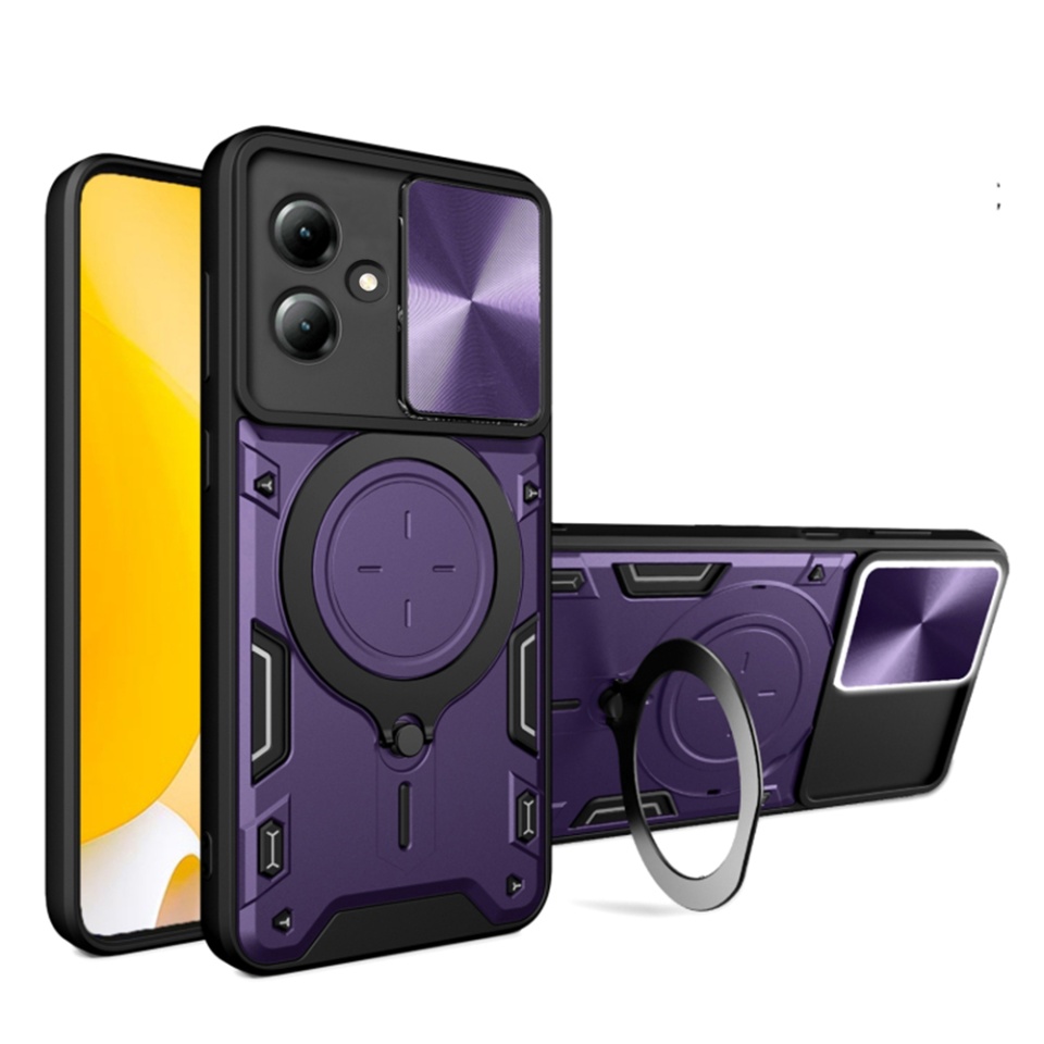 Husa pentru Motorola Moto G14, cu inel magnetic si suport ajustabil, protecție completa camera, SKDR SafeCover - Mov