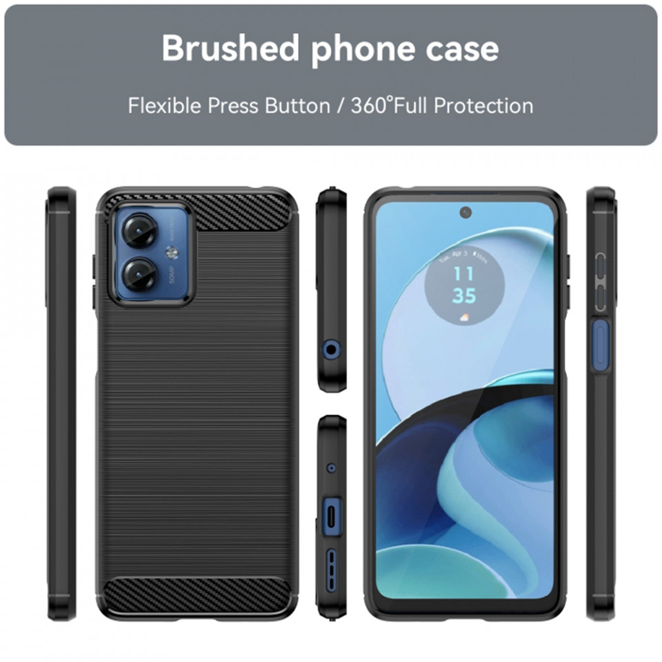 Husa pentru Motorola Moto G14 din silicon, Slim, cu textura Fibra Carbon - Negru - 1 | YEO