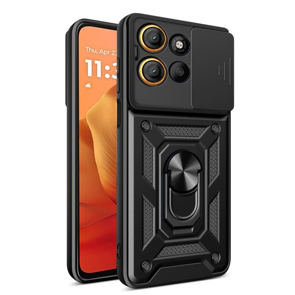 Husa pentru Motorola Moto G15 / Moto G15 Power cu inel magnetic si protectie camera CamShield - Negru