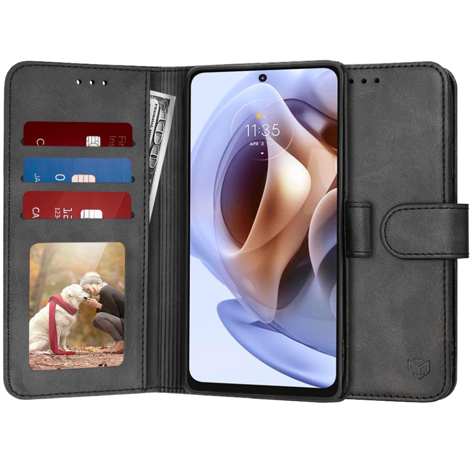 Husa pentru Motorola Moto G31 / Moto G41, SKYDDAR INNOVATION, Diary Book, tip carte, cu Portofel Interior, Antisoc, Negru, set cu sticker