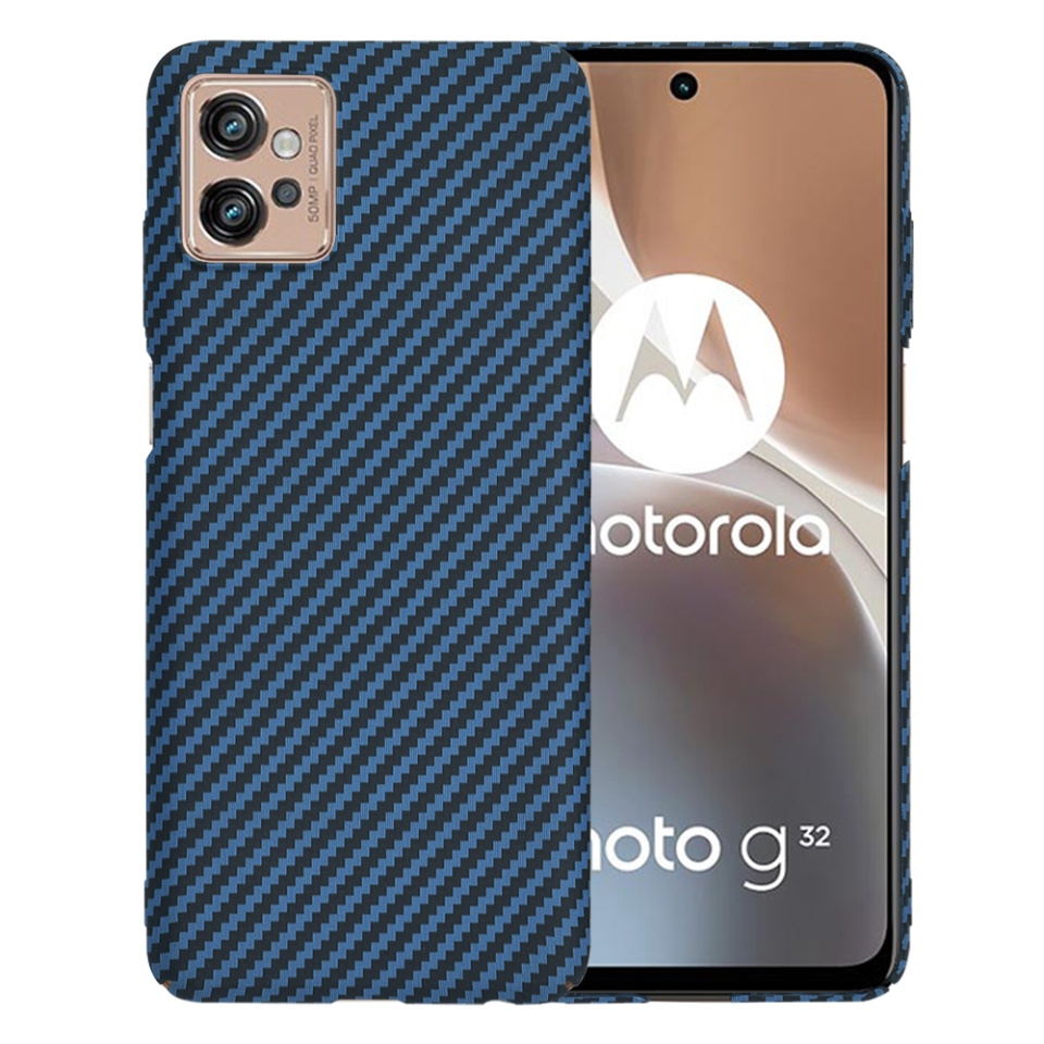 Husa pentru Motorola Moto G32, Finisaj Premium cu Textura de Carbon, Design Elegant, SKDR CarbonFlex - Cyan
