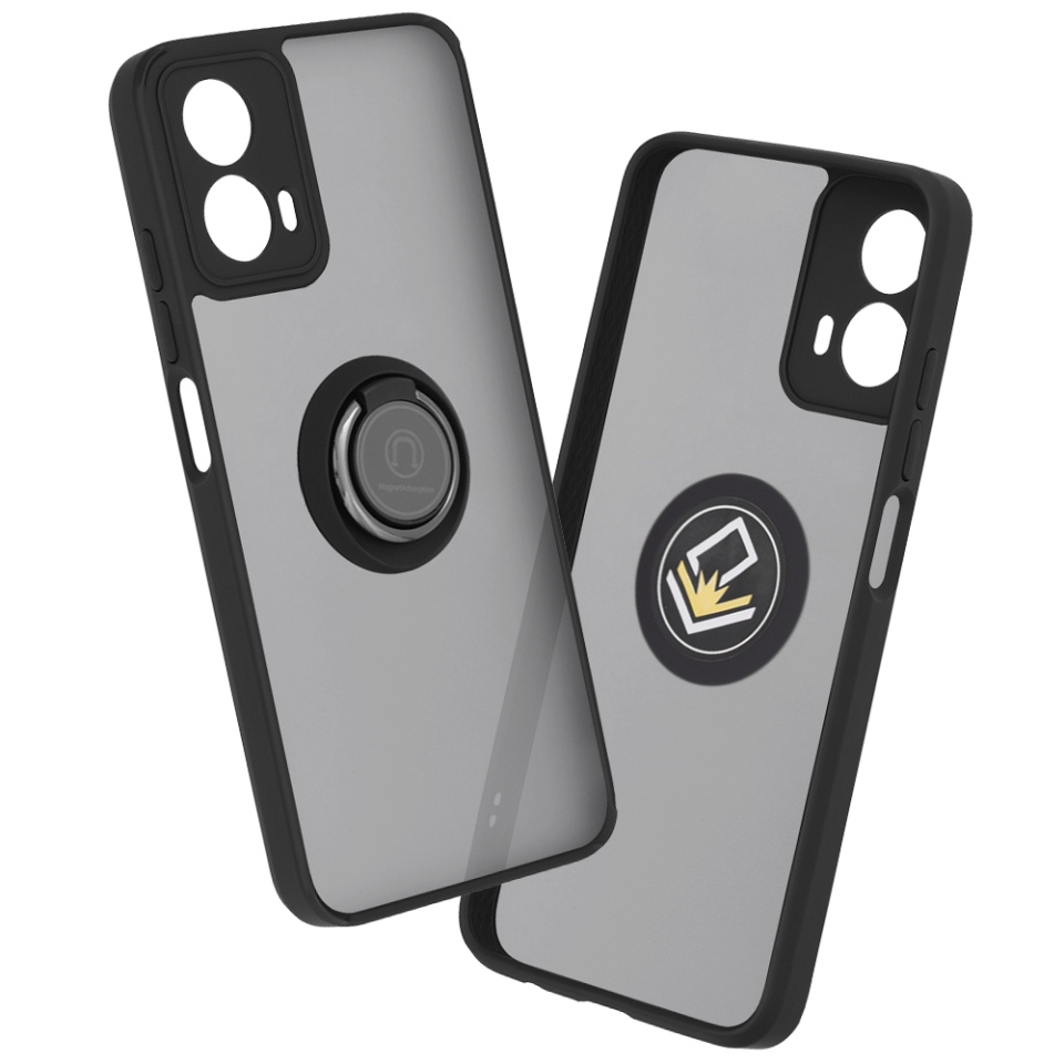 Husa pentru Motorola Moto G34 / Moto G45, SKYDDAR INNOVATION, Glinth cu Inel Rotativ 360° Magnetic, Negru, set cu sticker