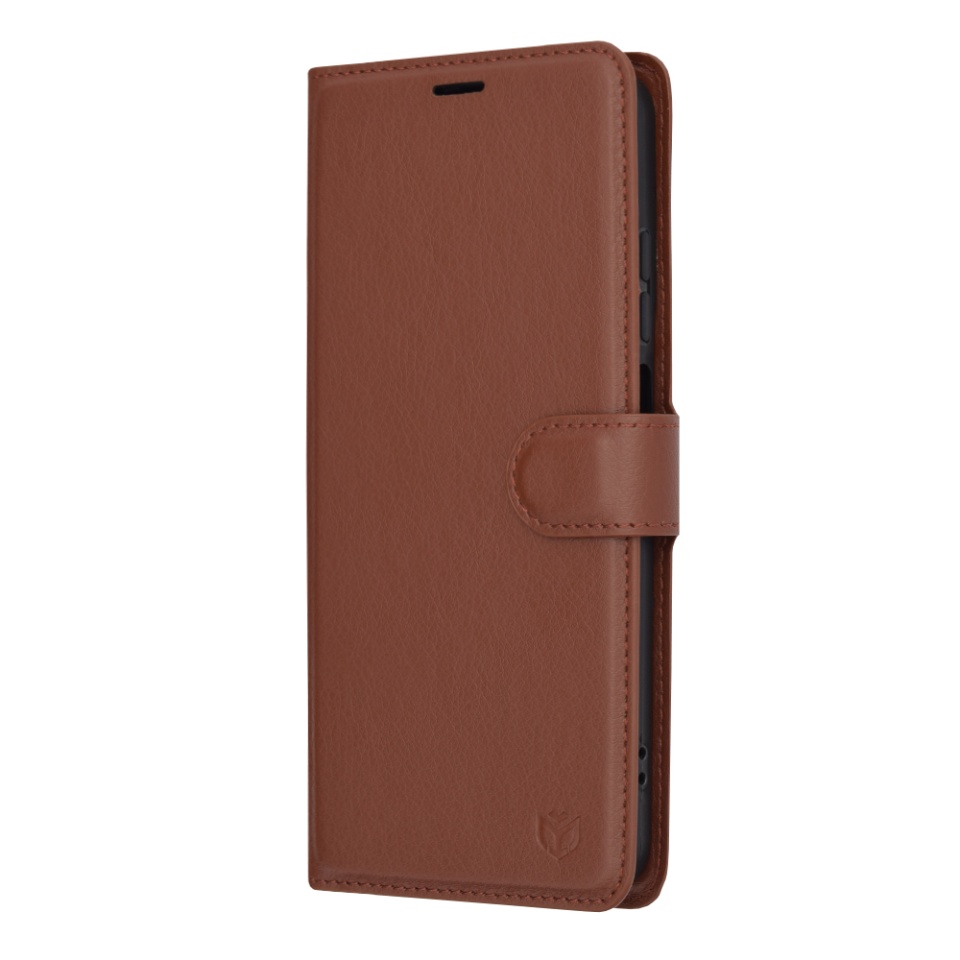 Husa pentru Motorola Moto G34 / Moto G45, SKYDDAR INNOVATION, Leather Folio tip Carte, cu Portofel Interior, Finisaje Premium, set cu sticker, Maro - 3 | YEO