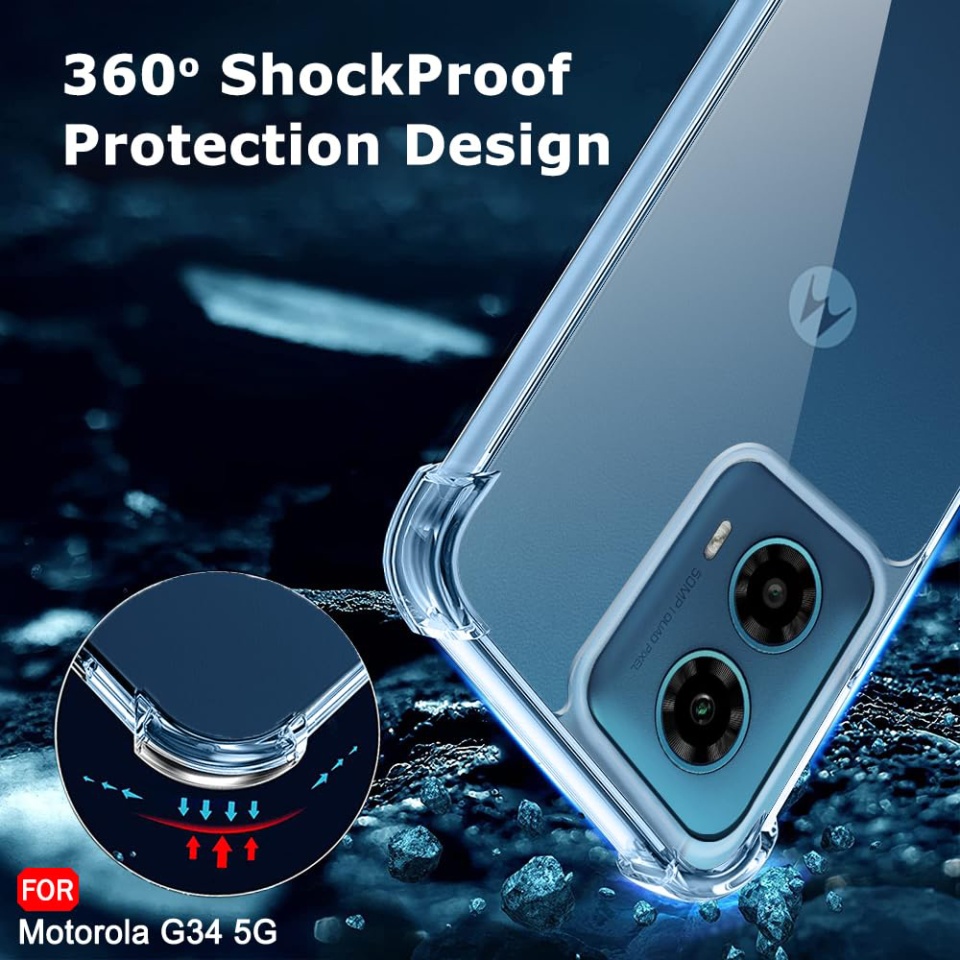 Husa pentru Motorola Moto G34 / Moto G45 , SKYDDAR INNOVATION, Shockproof Clear din Silicon Slim, Transparenta, set cu sticker - 2 | YEO