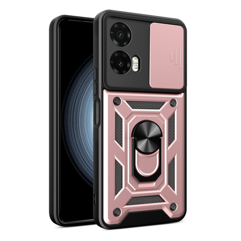 Husa pentru Motorola Moto G35, SKYDDAR INNOVATION, CamShield, Inel magnetic, set cu sticker, Roz
