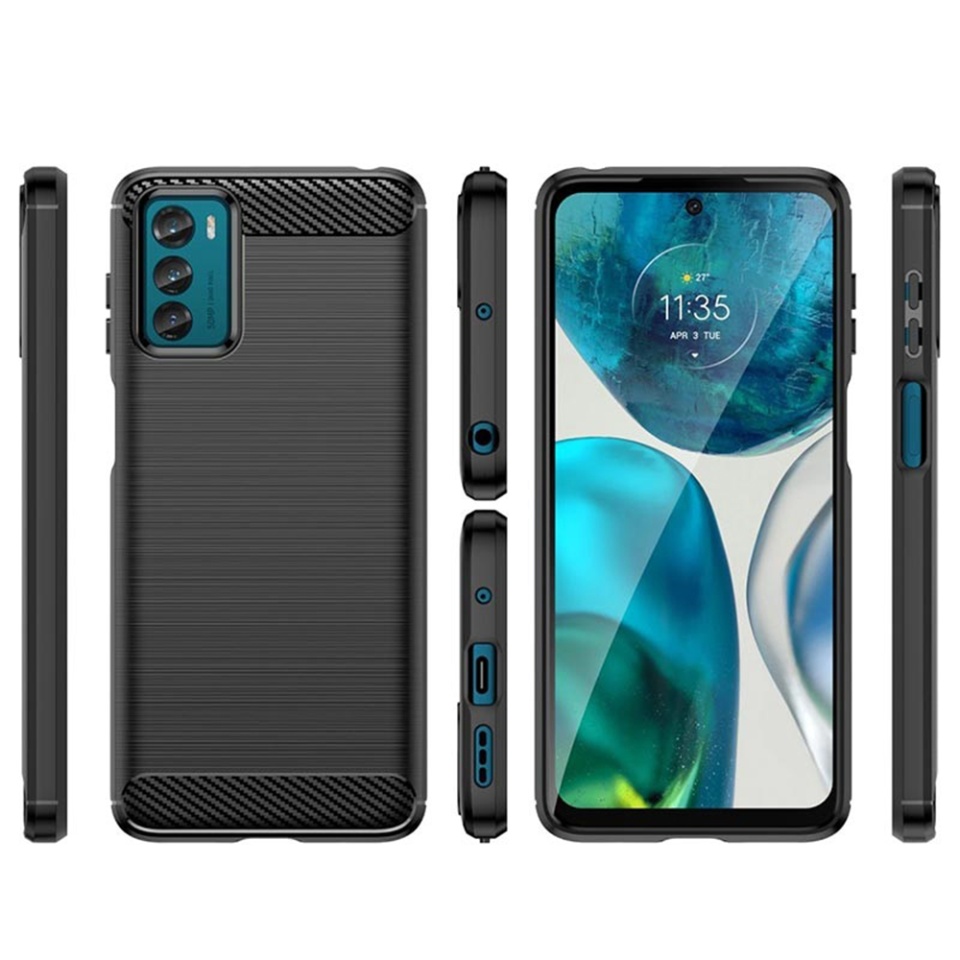 Husa pentru Motorola Moto G42, SKYDDAR INNOVATION, Carbon Silicone, din Silicon Slim, cu textura Fibra Carbon, set cu sticker, Negru - 2 | YEO
