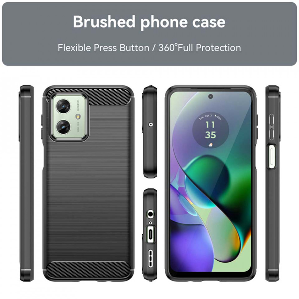 Husa pentru Motorola Moto G54 din silicon, Slim, cu textura Fibra Carbon - Negru - 1 | YEO