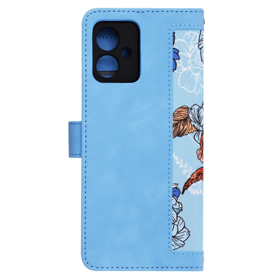 Husa pentru Motorola Moto G54 Power Edition / Moto G64 din Piele Ecologică cu Design Floral, Protecție 360°, Stand Integrat, Buzunare pentru Carduri, SKDR Floral Wallet - Bleu - 3 | YEO