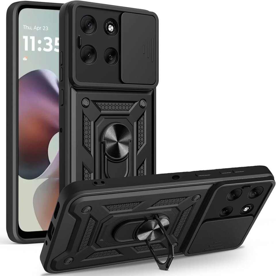 Husa pentru Motorola Moto G56, SKYDDAR INNOVATION, CamShield, Inel magnetic, set cu sticker, Negru